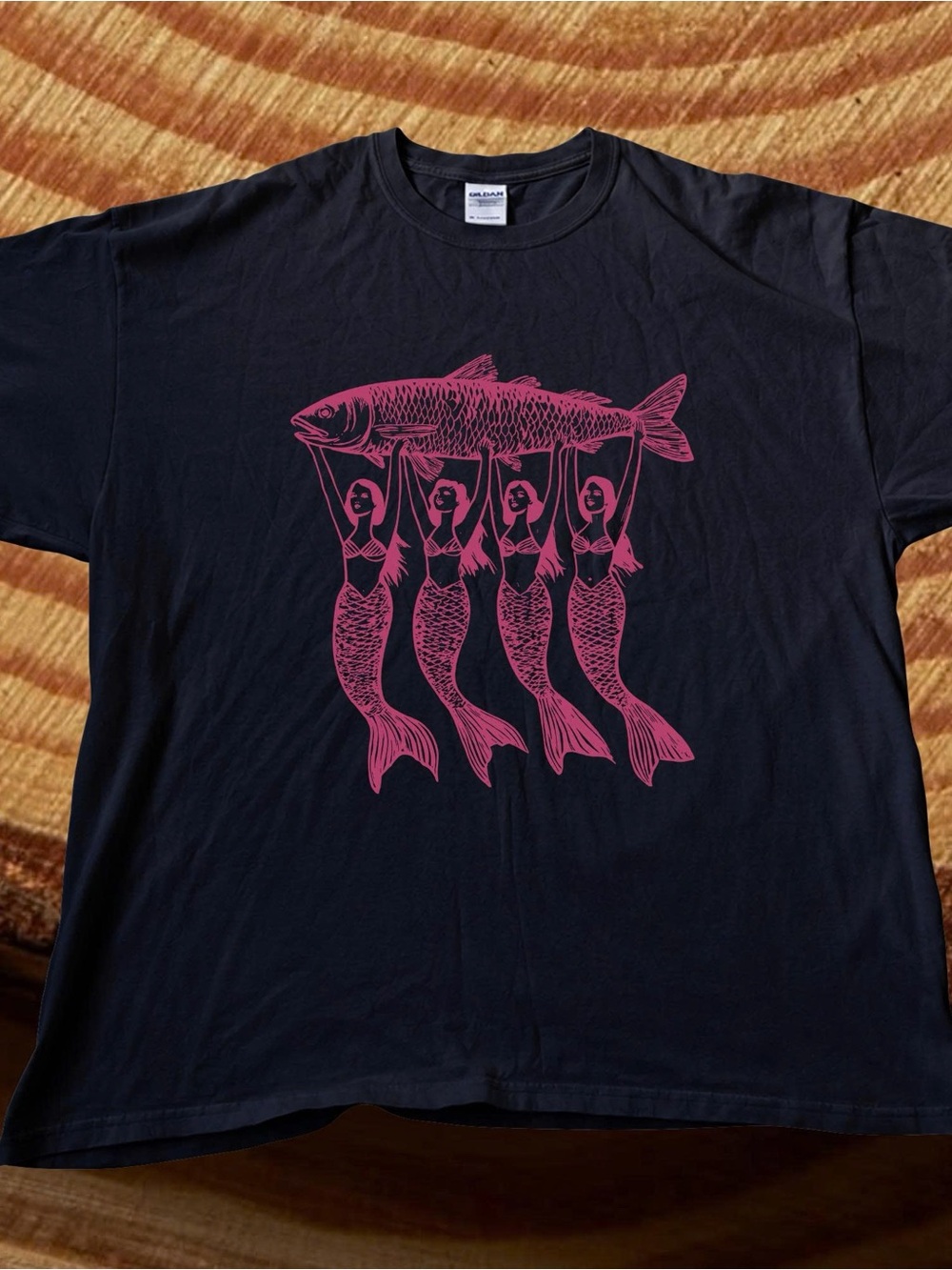 Mermaid Holding Fish Graphic Gildan Black Tee